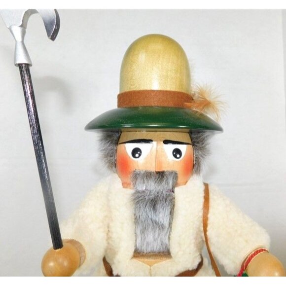 7/1296 Vintage Steinbach Big Nut Cracker Shepard on Wooden Stand Hand Made Net C - Picture 2 of 7